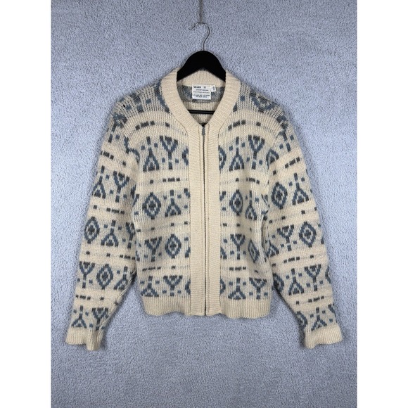Vintage 60s Sears Sportswear Full Zip Lambs Wool Mohair Blend Sweater S Men's